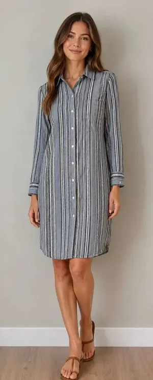 Karen Kane Knee Length Long Sleeve Blue & White Textured Dress XS #768 thumbnail 1