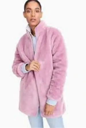 J.Crew Zip-Up Teddy Fleece Coat Jacket Purple Wisteria Cozy Scandi Soft Size S thumbnail 1