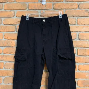 Zara Womens 8 Cargo Pants Black Wide Leg Utility Workwear Jeans Trouser Straight thumbnail 2
