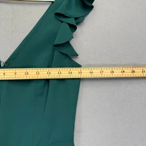 Amanda Uprichard‎ Emerald Green Ruffle V-Neck Mini Dress Size S Sleeveless Party thumbnail 4