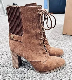 MICHAEL MICHAEL KORS Carrigan‎ Lace-Up Booties Brown Leather Mob Wife Moto 8.5 thumbnail 1