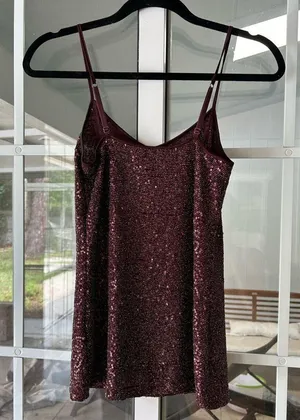 Express maroon burgundy sparkle sequin tank top thumbnail 5