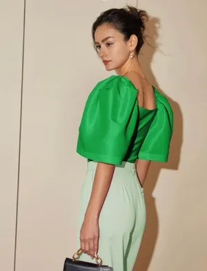 Puffy Sleeve Top Silk Green thumbnail 2
