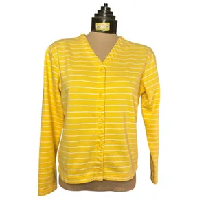 Vintage Lands' End‎ Direct Merchant Yellow White Stripe Button Down Shirt Small thumbnail 2
