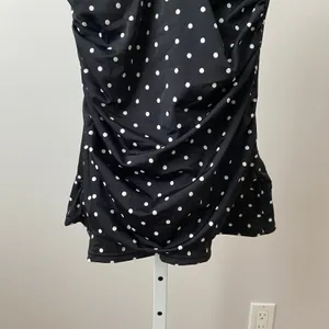 Septangle‎ Retro L Black Polka Dot Swimdress Ruched One Piece Swimsuit VTG Style thumbnail 3