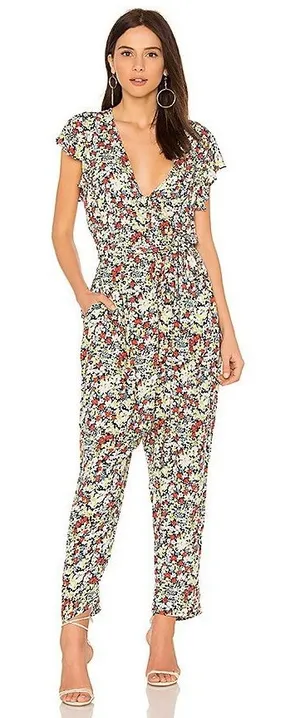 Free People Jumpsuit Womens XS Multicolor Floral Flutter‎ Sleeve Boho Jumpsuit thumbnail 1