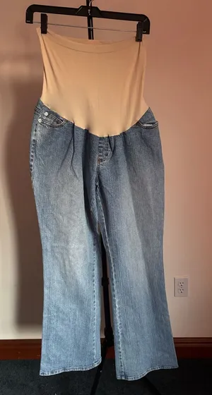 Motherhood Cream Panel Light Blue Wide-Leg Maternity Jeans thumbnail 1