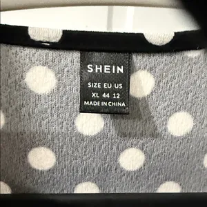 SHEIN Black and White Polka Dot Midi Dress Drawstring Split Thigh Size XL thumbnail 5