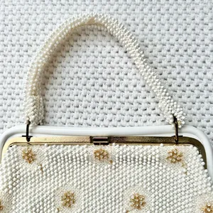 Vintage Corde Bead Bridal Snowflake Winter White Gold Clasp Top Handle Bag thumbnail 2