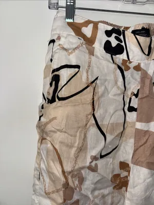 Tahari Neutral Abstract Print Midi Pants - White & Tan thumbnail 3