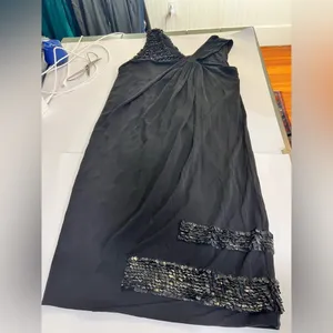 Yigal Azrouel Black One Shoulder Asymmetric Draped Cocktail Dress Petal Trim thumbnail 8