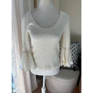 Anthropologie Smocked Bell-Sleeve Top White Size small thumbnail 2