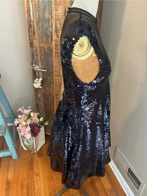 Free People Sequin V-Neck Sleeveless Party Dress in Metallic Black | Size Medium thumbnail 5