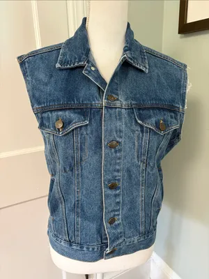 Vintage Open Trails Blue Denim Vest Classic Sleeveless Jean Jacket size M 8/10 thumbnail 1