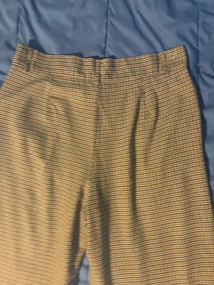 Women's Beige Black Check Pleated Wide-Leg Dress Pants Button Accent XL thumbnail 4