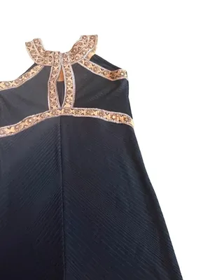 Free People Black Gold Embroidered Halter Mini Dress Beaded Trim Small Women's thumbnail 6