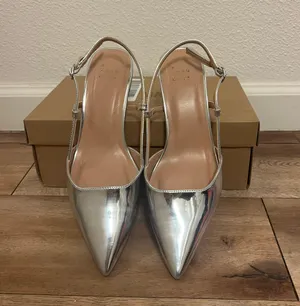Silver Sling back Kitten Heels thumbnail 2