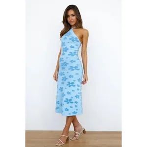 Revolve Finders Keepers Y2k Blue Fuzzy Poppy Floral Bodycon Midi Dress Retro 4 thumbnail 3