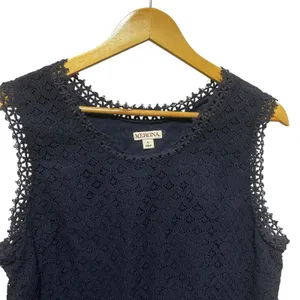 Merona Women‎ Cottagecore Boho Lace Shell Top Large Black Sleeveless Eyelet Trim thumbnail 3