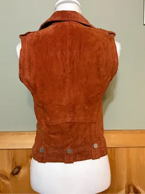 BLANKNYC Rust Suede Leather Moto Biker Vest XS thumbnail 5