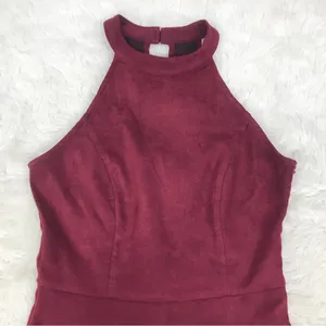 ALTAR"D STATE Burgundy Faux Suede Halter Mini Dress Size Small Sleeveless‎ Fall thumbnail 4