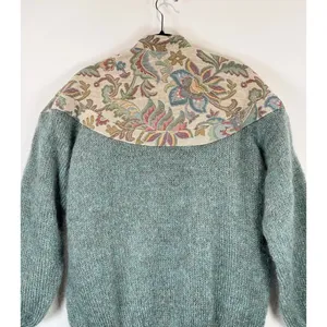 VINTAGE Woof Womens Cardigan Green Floral Folk Tapestry Wool Sweater 90s Large thumbnail 10