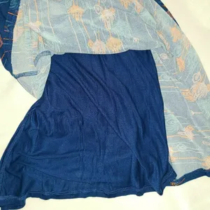 Free People Blue Peacock feather print Lined Halter Dress Boho Extra Small‎ XS thumbnail 6