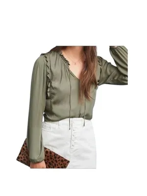 Dolan Anthropologie Prairie Blouse Olive Green Size M Boho Cottagecore Spring thumbnail 8