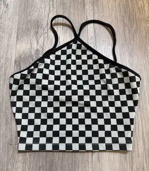 Princess Polly Checkerboard Halter Crop Top - Black & White thumbnail 1
