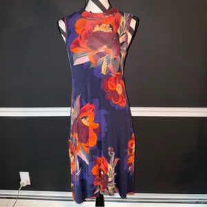 MAEVE BY ANTHROPOLOGIE‎ Tilt Floral Swing Dress Blue Orange XS thumbnail 3