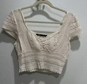 Zara Cream Crochet Crop Top thumbnail 1
