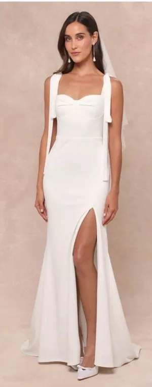 Lulus Splendid Love White Bustier Tie-Strap Mermaid Maxi Dress Size Medium Bride thumbnail 1