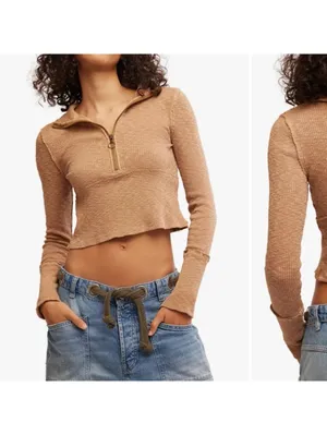 Free People We The Free Indie Cotton Midnight Half Zip Cropped Sweater size xs thumbnail 2