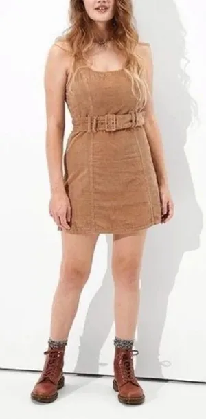American Eagle Tan Corduroy Belted Mini Dress Women’s Medium thumbnail 1