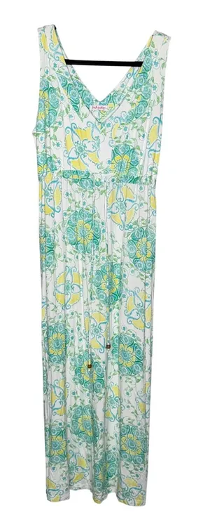 Fresh Produce Maxi Dress Womens Large White Teal Yellow Excellent Paisley Boho thumbnail 1