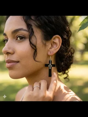 Unique design double‎ layer black cross light weight plastic dangle earrings thumbnail 13