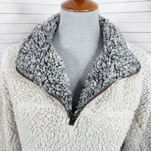 True Grit Faux Sherpa Jacket Women Small Beige Pullover Sherpa Quarter Zip Teddy thumbnail 6