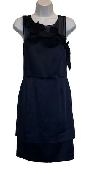 Taylor Navy Blue Satin Silk Pleated Cocktail Sheath‎ Dress Party Formal Gala thumbnail 1
