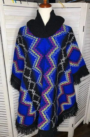 Geometric colorful poncho Blue thumbnail 1