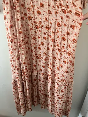 Orange Floral Long Sleeve Maxi Dress Large Cottagecore Prairie Romantic thumbnail 6