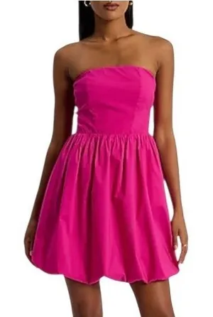 Express Fit & Flare Mini Dress Women‎ M Pink Strapless Bubble Hem Pockets Party thumbnail 1