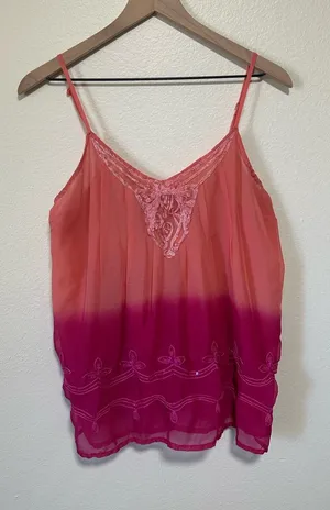 💗Charlotte Russe Pink Coral Ombre Sequin Lace-Trim Tank thumbnail 1