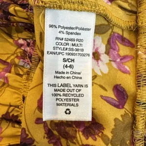 Tiered Satin Maxi Dress S Yellow Floral Puff Sleeve Cottagecore Romantic Whimsy thumbnail 3