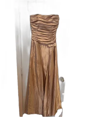Jessica McClintock Gold Sleeveless Evening Gown Dress Size 4 Ruched Wedding thumbnail 3