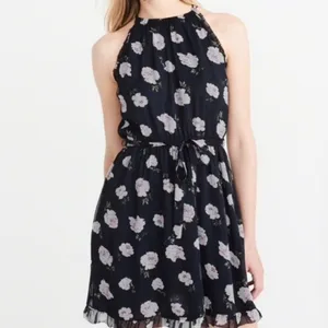 Abercrombie Fitch Dress Womens small Blue Floral Print Fit & Flare Ruffled Hem thumbnail 4