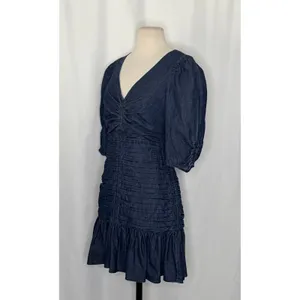 TANYA TAYLOR Pansy Dress Blue‎ Denim Pleated Mini Puffed Sleeves Flirty Size 6 thumbnail 5