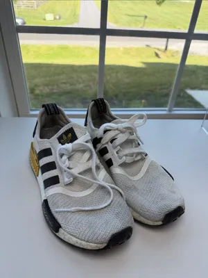 adidas boost White Athletic Sneakers with Black Stripes and Gold Accents thumbnail 4