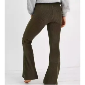 AERIE Groove-On Rib Olive Green Velour High Waist Flare Pants Womens Small thumbnail 2