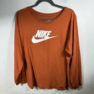 Nike Long Sleeve Graphic Logo Tee Shirt Orange White Swoosh Women’s Size 1X thumbnail 2