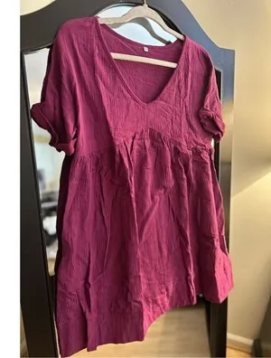 NEW V Neck Babydoll Dress or cover up Tiered Flowy Tunic Mini M thumbnail 1